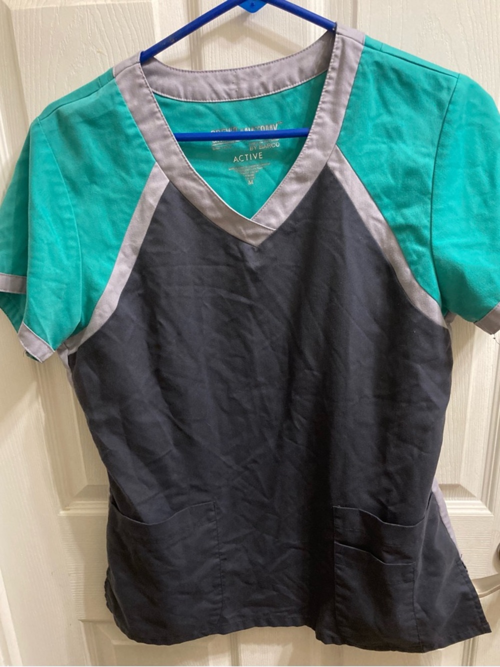 Greys Anatomy Active Scrub Top M Teal Gray Nurse woman’s medical - Picture 2 of 12